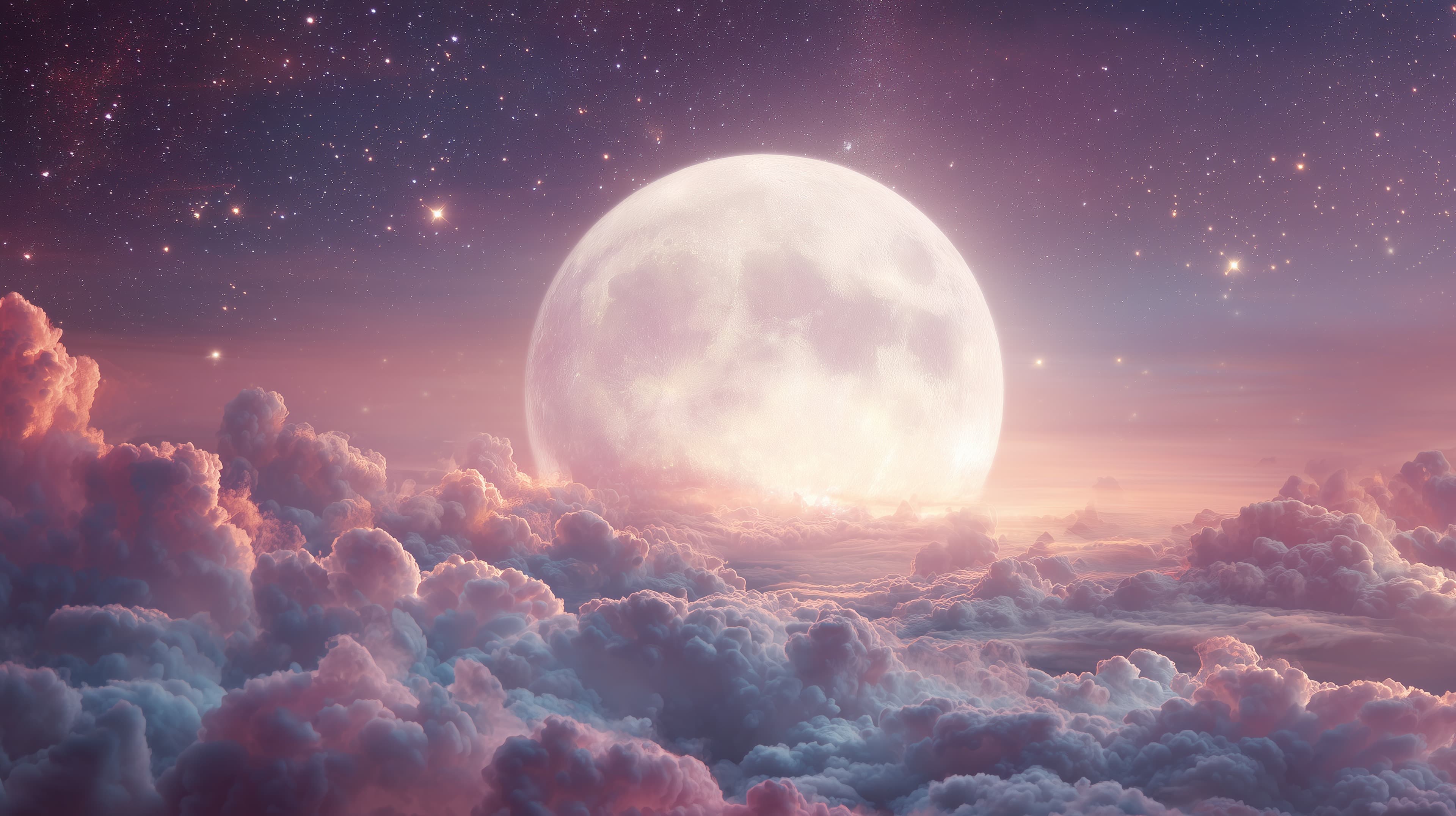 Moonlit Cloudscape Wallpaper: Dreamy Night Sky and Full Moon - High Resolution celestial-wallpaper Wallpaper for Mobile and Desktop