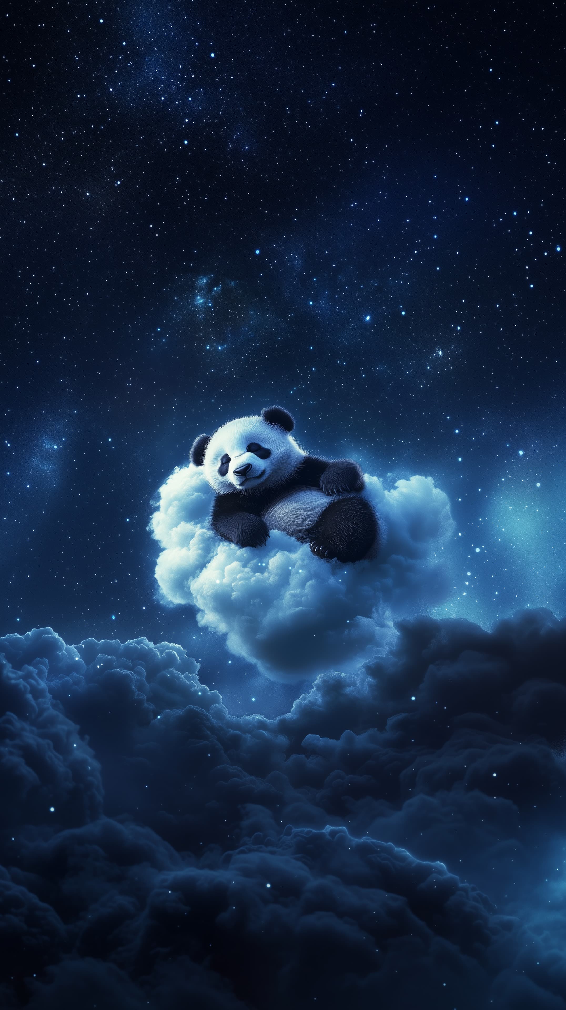 Dreamy Night Sky Panda Sleeping on a Cloud Wallpaper - High Resolution blue-palette Wallpaper for Mobile and Desktop