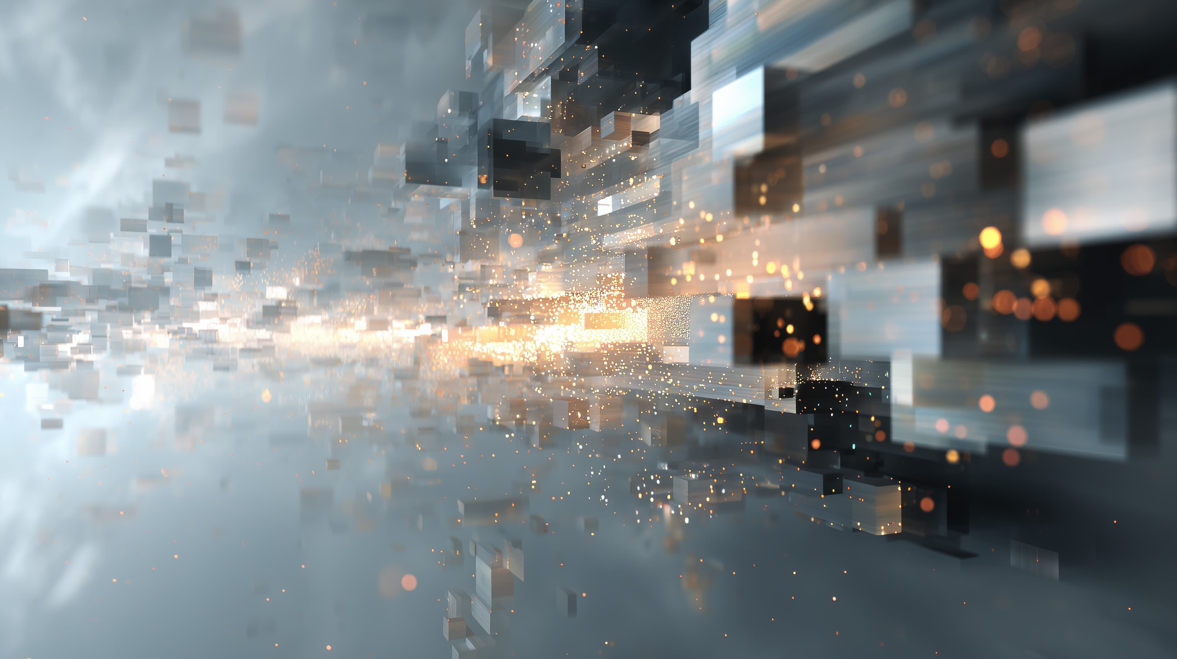 Abstract Cubic Particles in Neon Light — Futuristic Wallpaper - High Resolution 3d-cubes Wallpaper for Mobile and Desktop