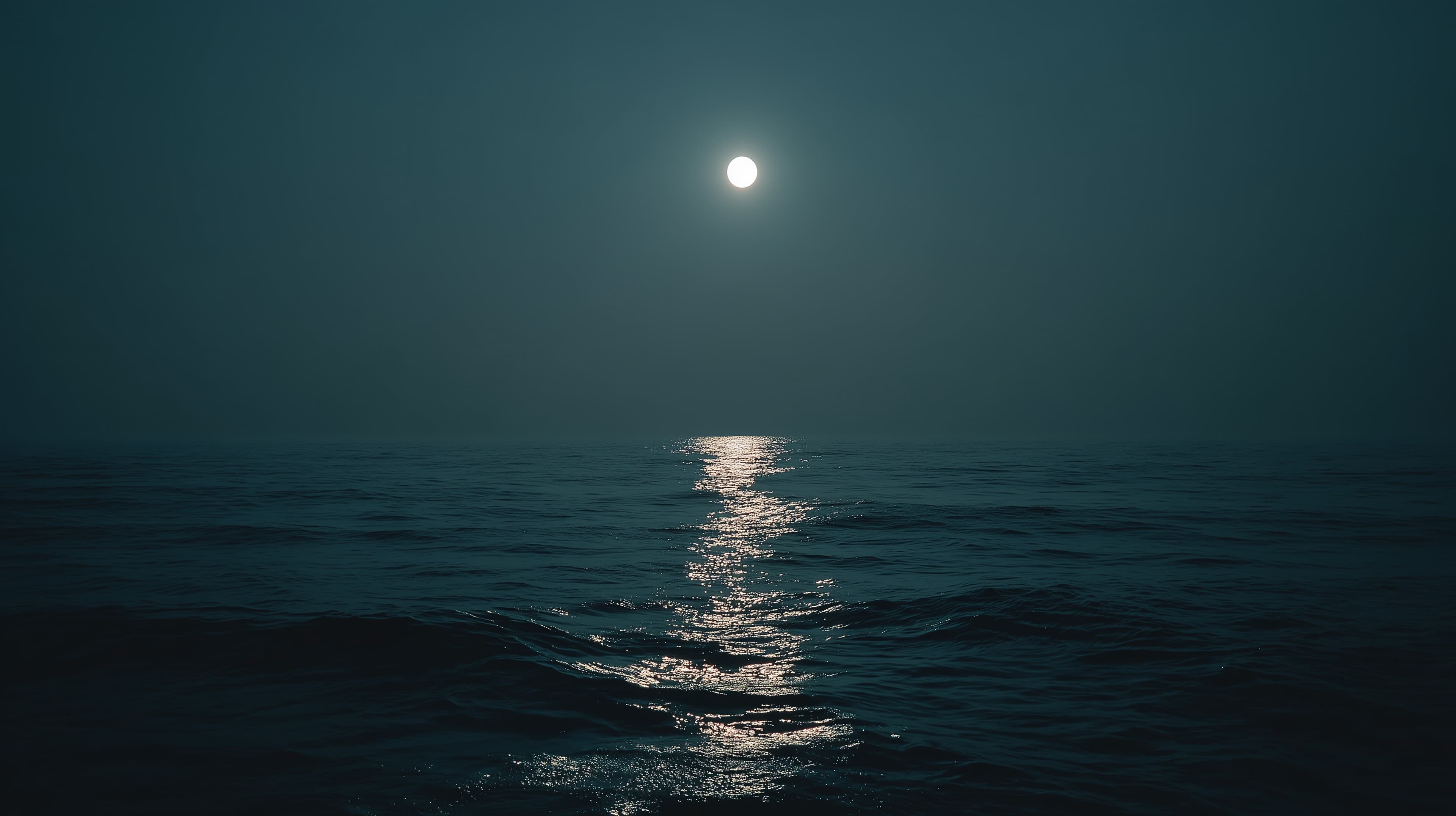 Moonlit Ocean at Night Wallpaper – Calm Blue Seascape - High Resolution moonlit Wallpaper for Mobile and Desktop