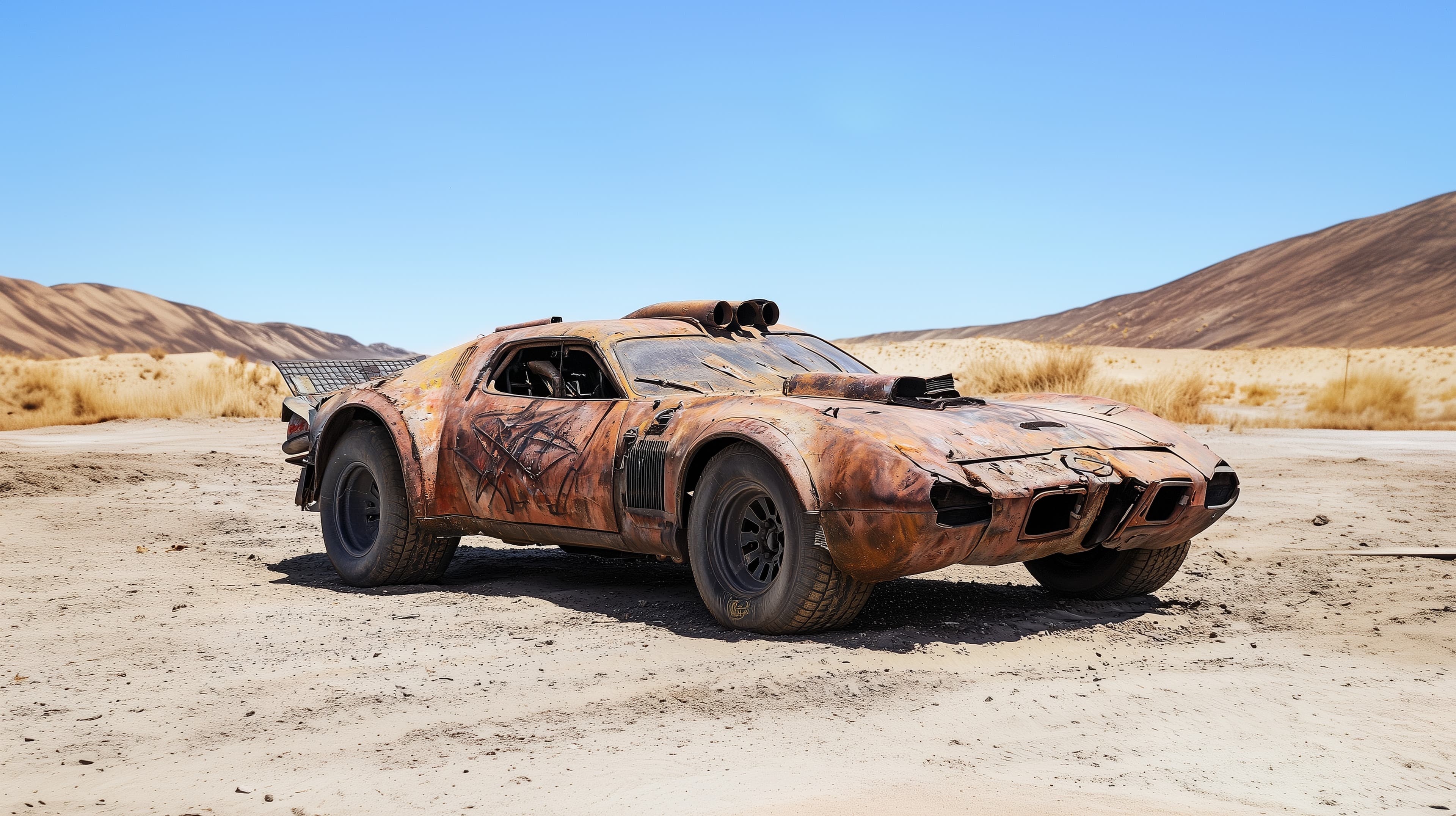 Rusty Desert Muscle Car Wallpaper - Weathered Vintage Auto - High Resolution desert Wallpaper for Mobile and Desktop