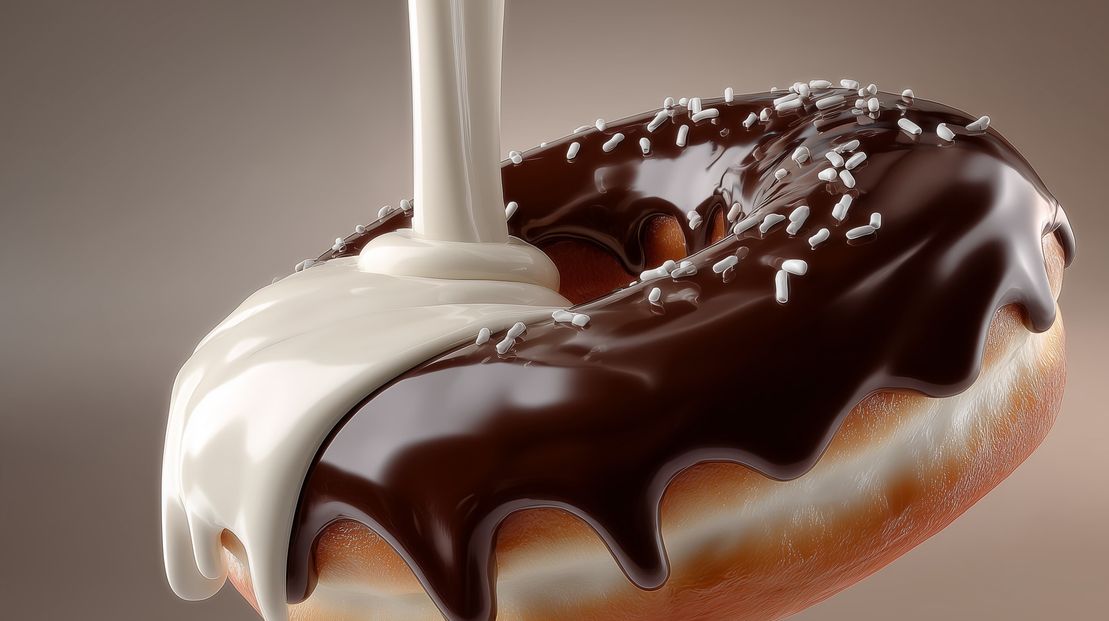 Glossy Chocolate Donut with Cream Glaze and Sprinkles - High Resolution donut Wallpaper for Mobile and Desktop