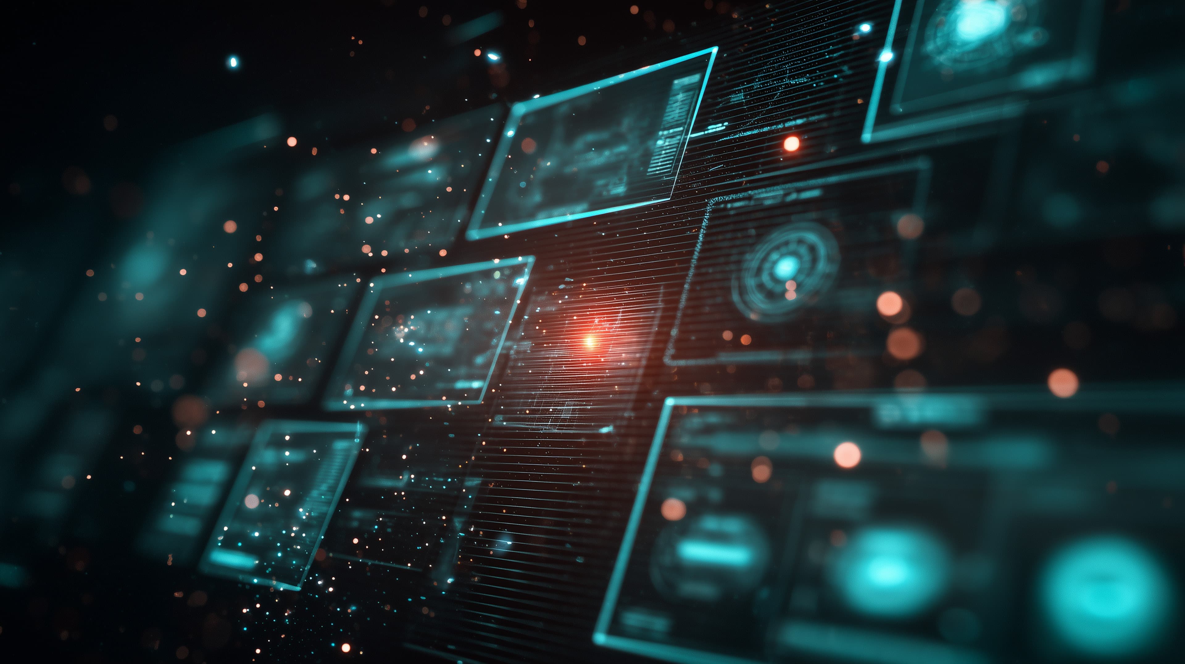 Futuristic Digital Interface Wallpaper with Neon Glows and Panels - High Resolution abstract-art Wallpaper for Mobile and Desktop