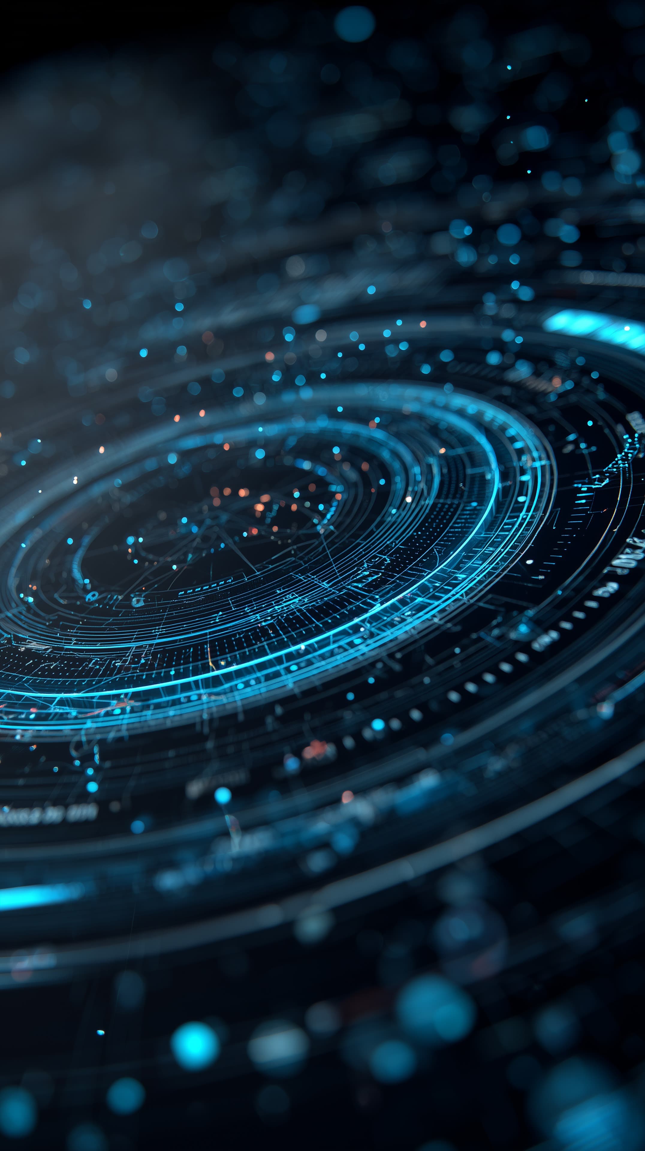 Blue Neon Circular Tech Rings - Futuristic Digital Wallpaper - High Resolution abstract Wallpaper for Mobile and Desktop