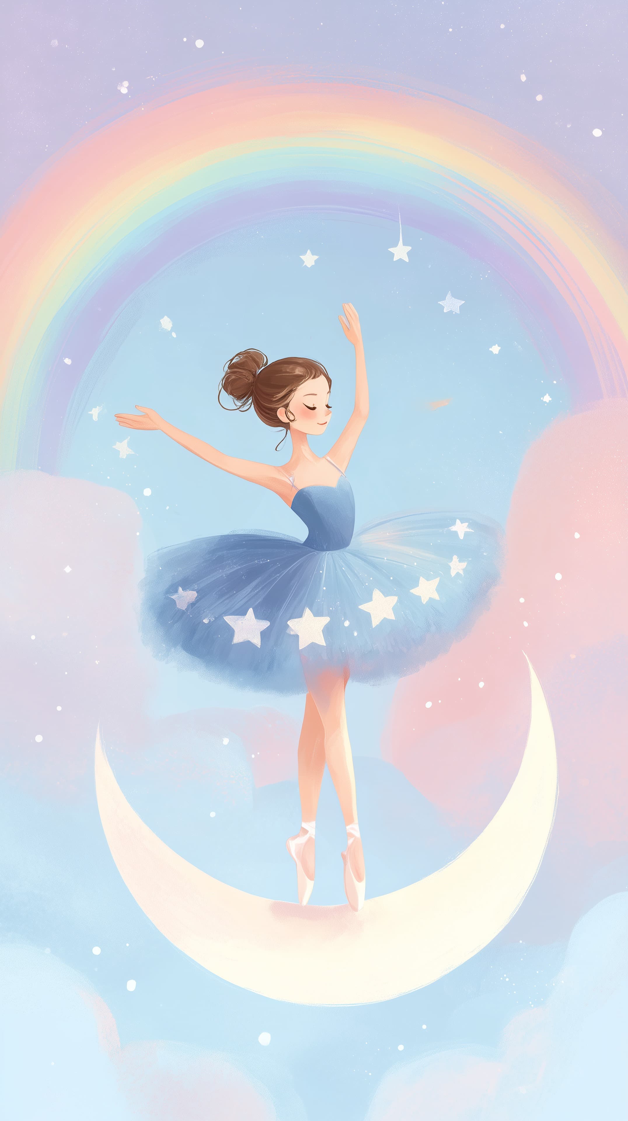 Dreamy Ballet on the Moon - Gentle Pastel Dream Wallpaper - High Resolution ballerina Wallpaper for Mobile and Desktop