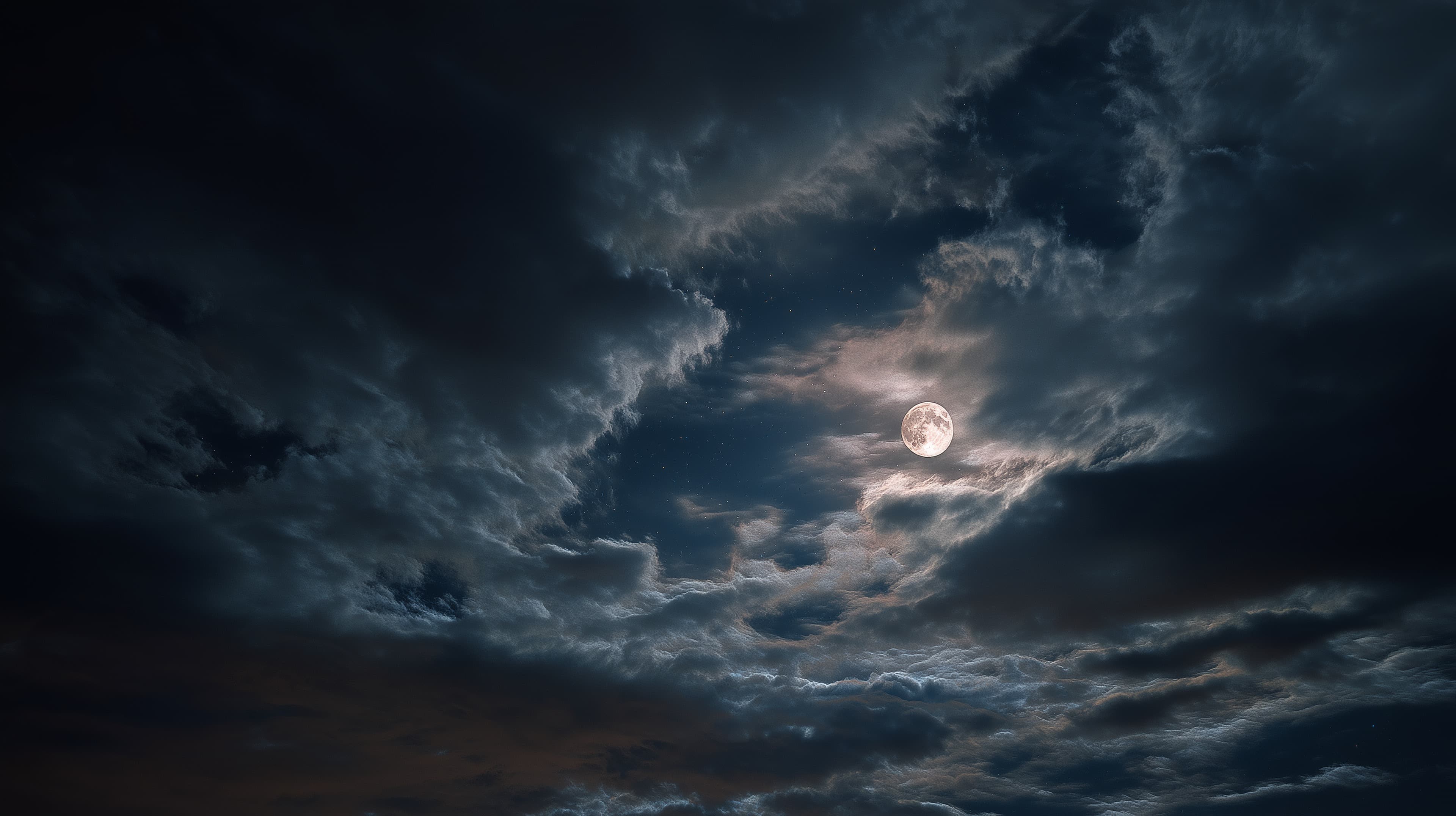 Atmospheric Moonlit Night Sky Wallpaper with Drifting Clouds - High Resolution moon Wallpaper for Mobile and Desktop