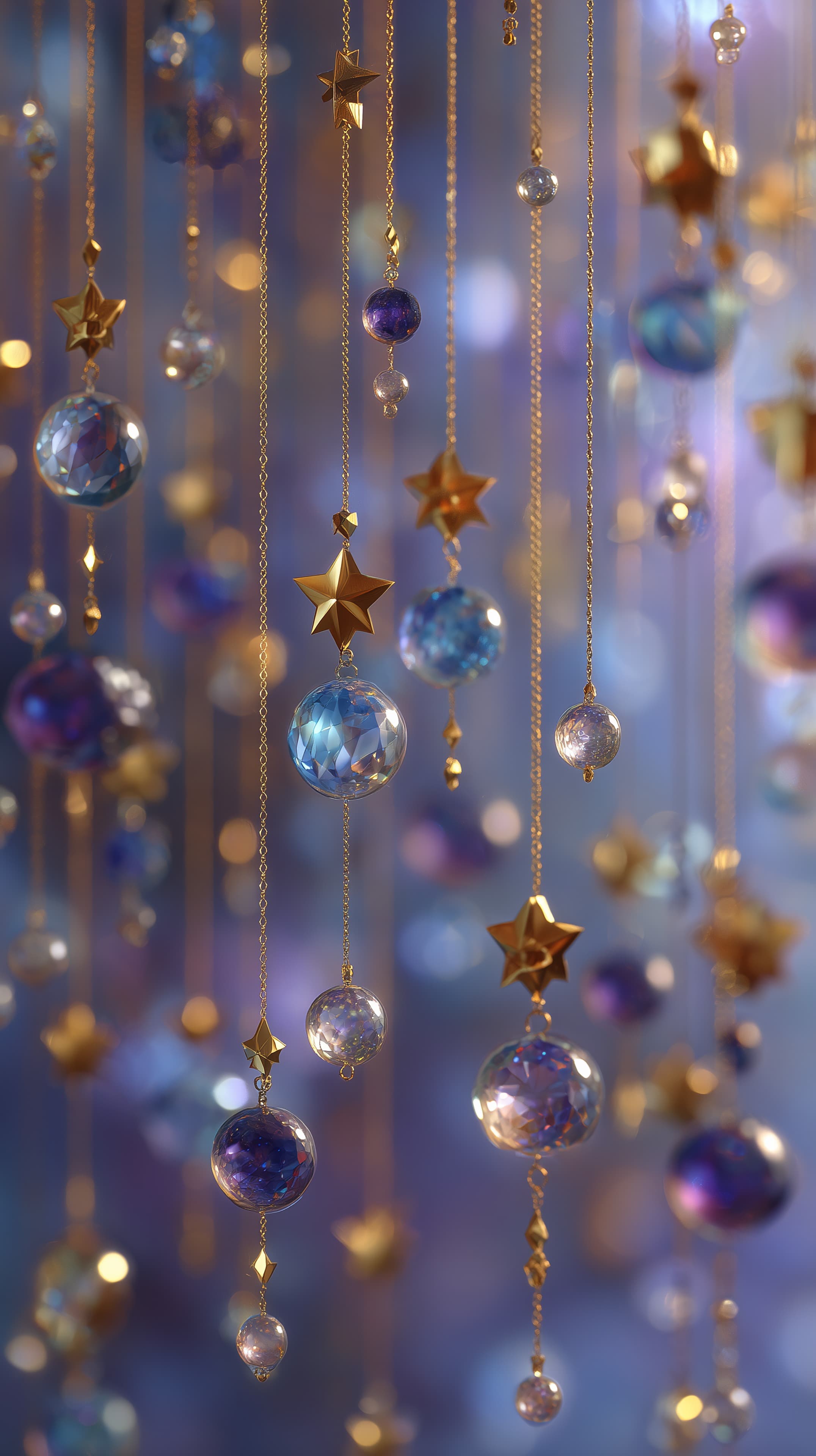Blue and Gold Hanging Ornament Wallpaper with Stars and Beads - High Resolution blue-glass-beads Wallpaper for Mobile and Desktop