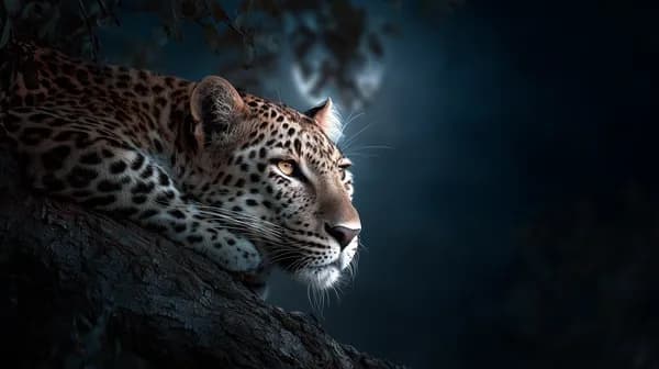 Moonlit Leopard Portrait on Dark Night Rocks Sleek Wildlife - HD Wallpaper, 4k Background Image